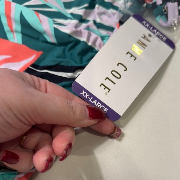 Anne Klein Green and Pink One Piece Swimsuit - Picture 4 of 6